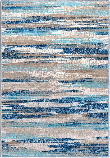 Modern Abstract Entryway Rug Indoor 2X3 Washable Rug Non-Slip Soft Small Area Rug Blue Kitchen Mats Thin Print Faux Wool Floor Carpet Throw Rugs for Entrance Bedroom Office Home Decor