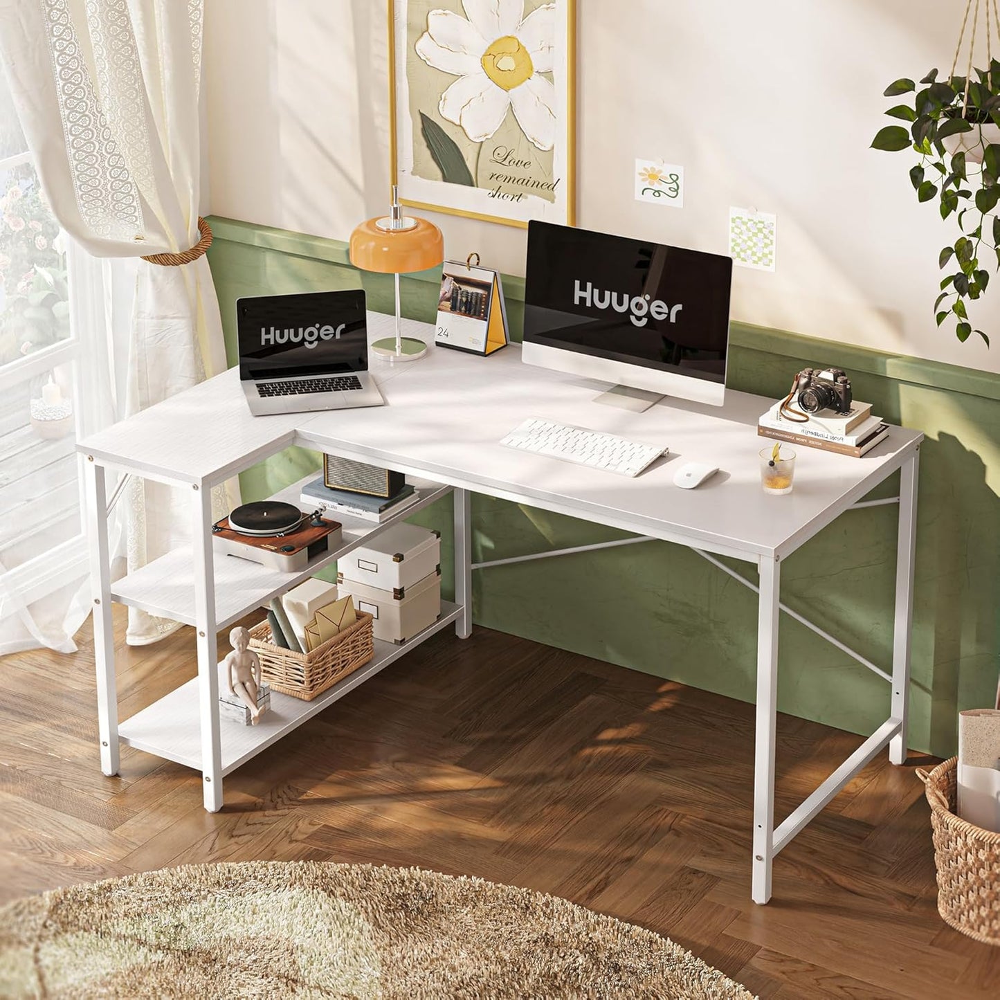 L-Shaped Reversible Corner Gaming Desk - 47" with Metal Frame and White Finish