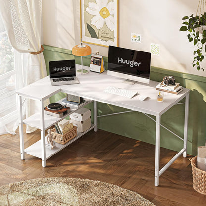 L-Shaped Reversible Corner Gaming Desk - 47" with Metal Frame and White Finish