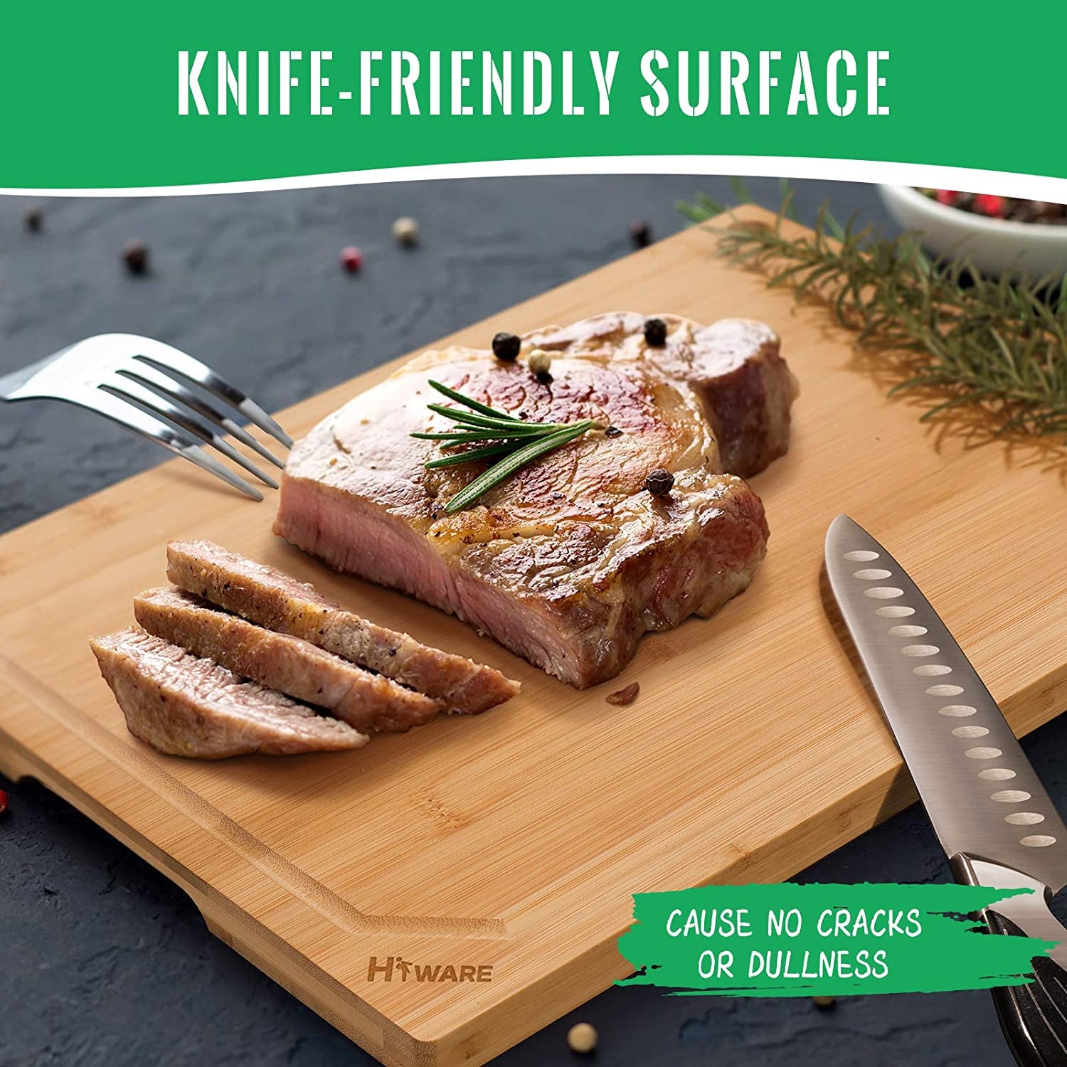 Bamboo Cutting Board for Kitchen, Heavy Duty Wood Cutting Board with Juice Groove, 100% Organic Bamboo, Pre Oiled, 15" X 10"