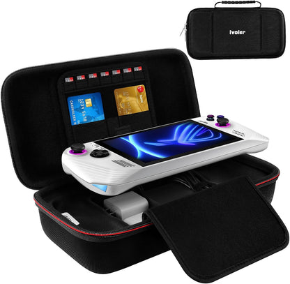 Carrying Case for Nintendo Switch 2 (2025)/Asus Rog Alloy 7''2023/Asus Rog Ally X 2024, Portable Hard Shell Pouch Travel Bag, Built-In Gaming Charger Dock Storage, Holds Game Cartridge - Black