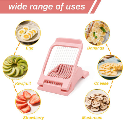2PCS Pink Egg Slicer for Hard Boiled Eggs,Strawberry Kiwi Heavy Duty Stainless Steel Wire Fruit Cutter,Tomato Mushroom Salad Chopper for Home Use Egg Peeler Tool