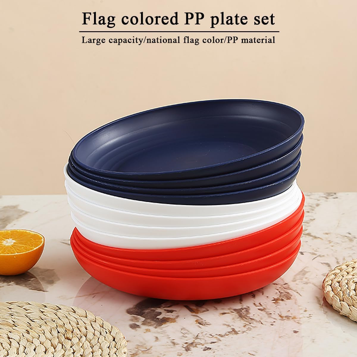 Set of 12 Reusable 9" Plastic Plates in FR Color – Durable and Lightweight Dinnerware for Home, Kids, and Outdoor Activities