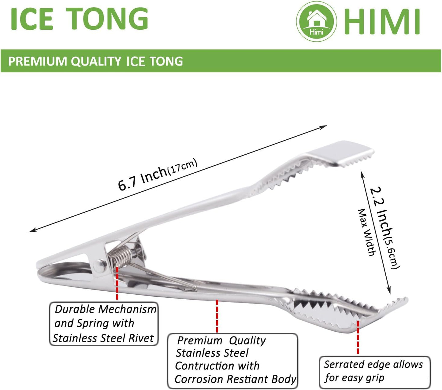 Ice Tongs for Ice Bucket 6-3/4 Inch - Set of 2 - Premium 18/8 Stainless Steel Ice Tongs with Teeth for Ice Sugar Cubes Tea Party Coffee Bar Food Serving