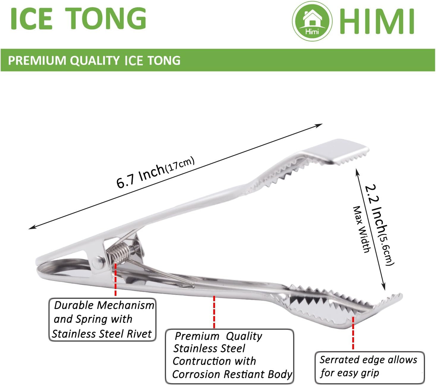 Ice Tongs for Ice Bucket 6-3/4 Inch - Set of 2 - Premium 18/8 Stainless Steel Ice Tongs with Teeth for Ice Sugar Cubes Tea Party Coffee Bar Food Serving