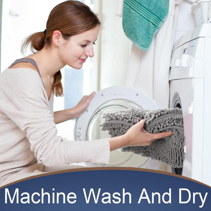 Bathroom Rug Set 2-Piece, Soft Absorbent Quick-Dry Chenille Bath Mats, Machine-Washable, Bathroom Mats for Floor, Tub & Shower, Bath Rugs for Bathroom – 32X20 + 24X17, Grey