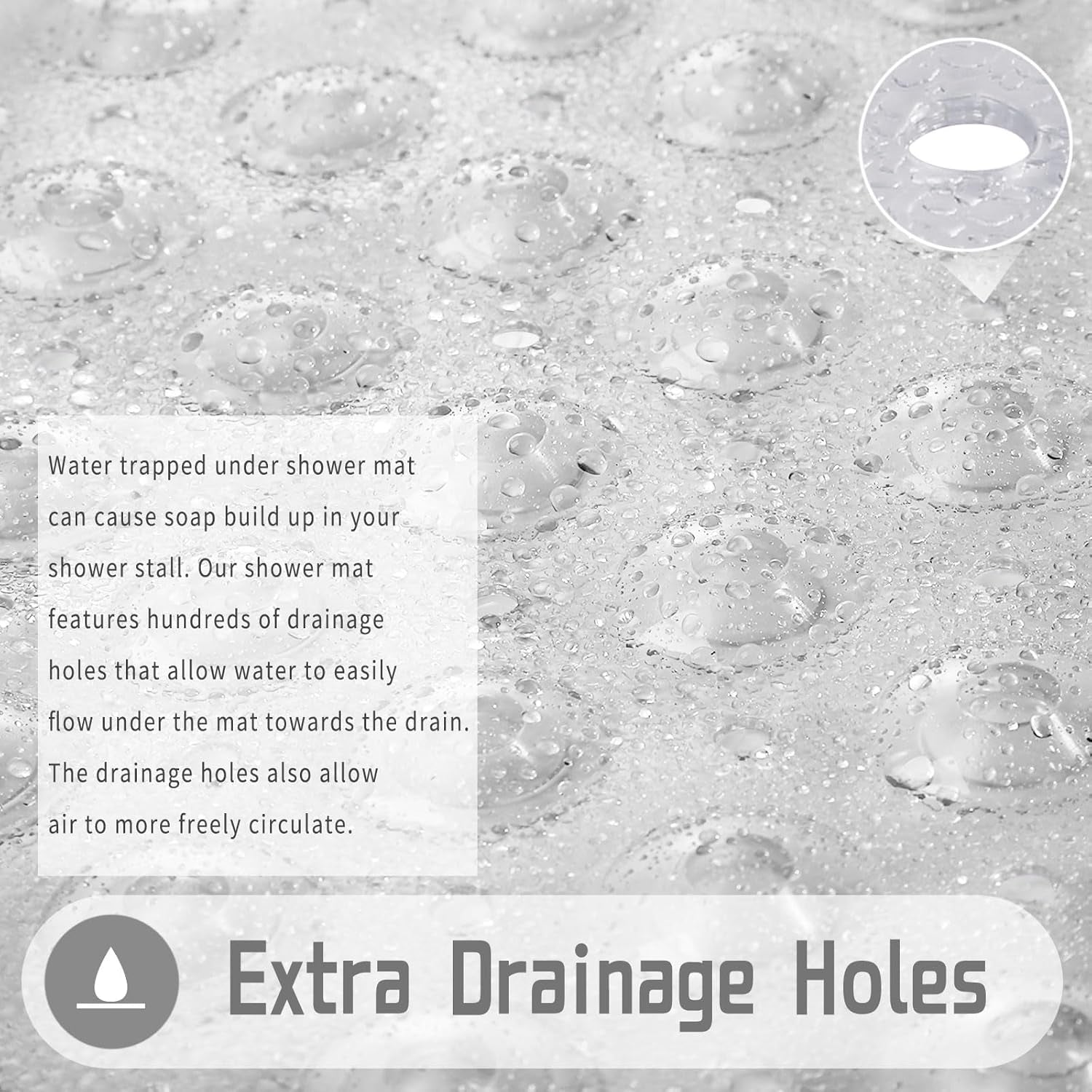 Shower Stall Mat Non Slip, 21X21 Inch, Soft Square Bath Mat for Shower with Suction Cups and Drain Holes, Stall Floor Mats for Bathroom, Machine Washable, Bathroom Accessories, Clear