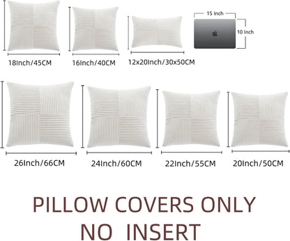 Cream White Lumbar Decorative Throw Pillow Covers 12X20 Inch for Living Room Couch Bed Sofa, Rustic Farmhouse Boho Home Decor, Soft Striped Corduroy Rectangle Accent Cushion Case 30X50 Cm