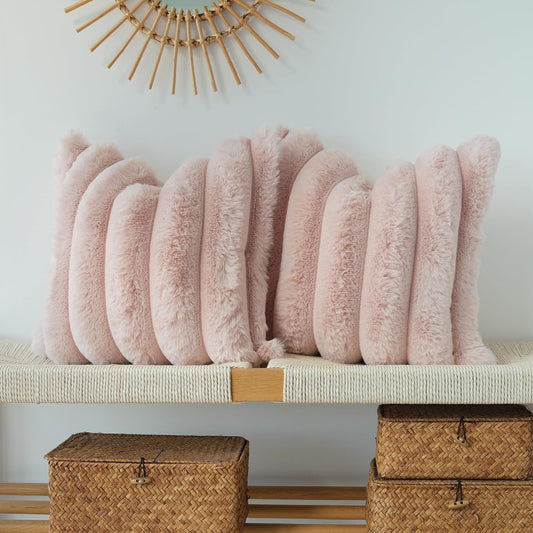 Pack of 2 Faux Fur Plush Decorative Throw Pillow Covers Couch Cushion Case Soft Fluffy Pillowcases Wide Stripe (Pink, 18 X 18 Inch)
