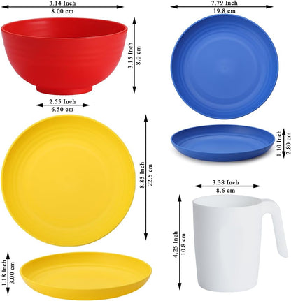 24-Piece Reusable Plastic Dinnerware Set for 6 – Includes Dinner Plates, Dessert Plates, Cereal Bowls, and Cups for Home, Garden, Picnic, and Camping