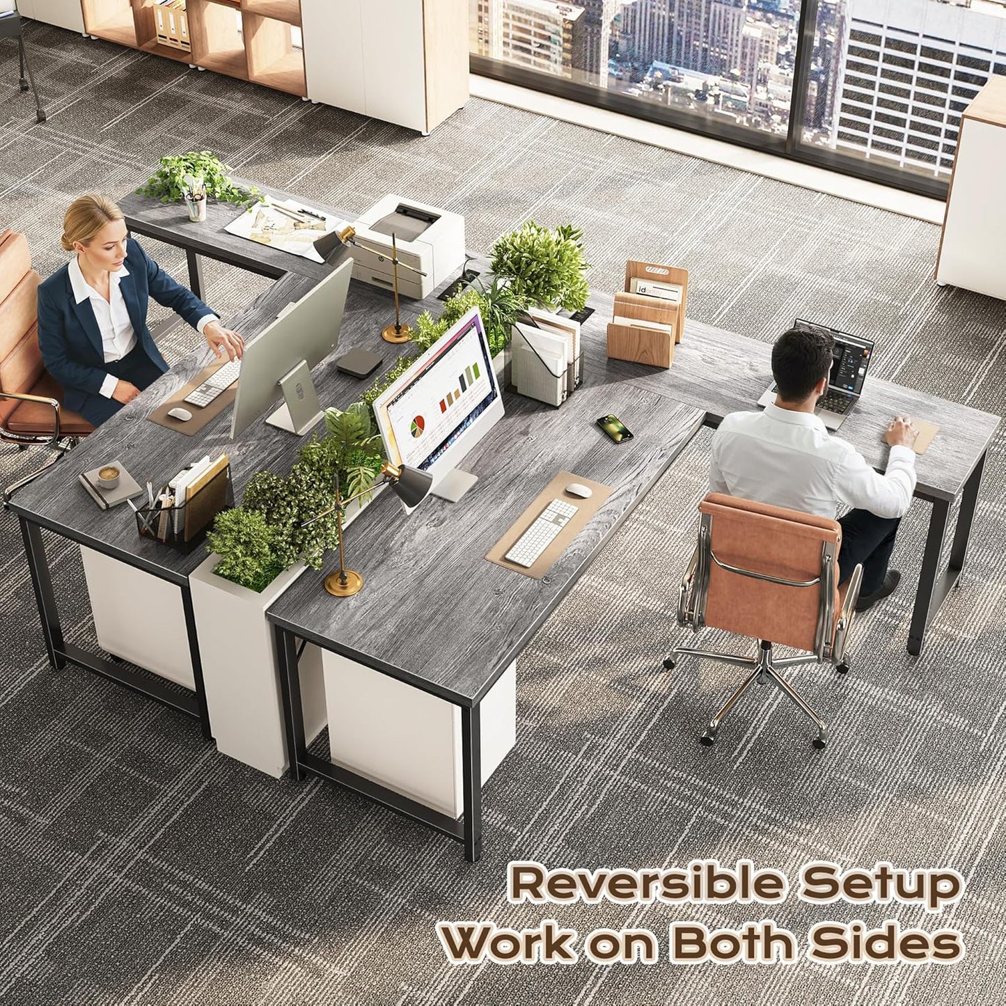 63-Inch L-Shaped Desk with Integrated Power Outlets and USB-C Port, Reversible Design, Spacious Corner Gaming and Office Desk, 0.95-Inch Thick Desktop, Sturdy Metal Frame, Ideal for Home Office and Study, Grey