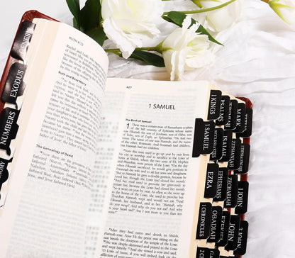Black Bible Tabs for Men - Paper Index Tabs for Scripture Study & Chapter Markers, 66 Bible Tabs Old and New Testament and 24 Blank Custom Tabs