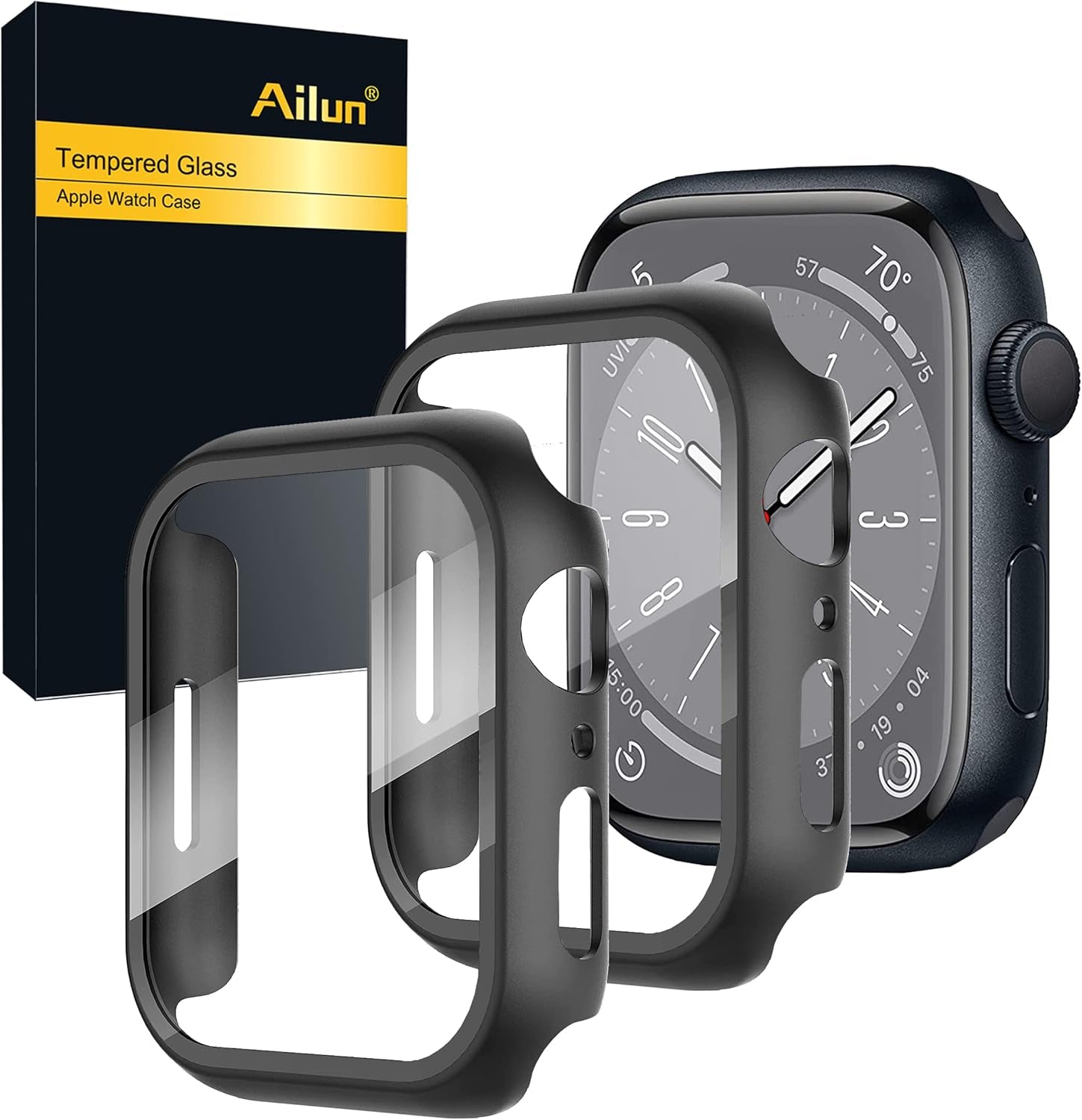 for Apple Watch Series 9 & 8 & 7 Screen Protector Case [45Mm], Ultra-Thin Hard PC Case Built in Tempered Glass for Iwatch, Shockproof Cover with Button [2 Pack][Black]