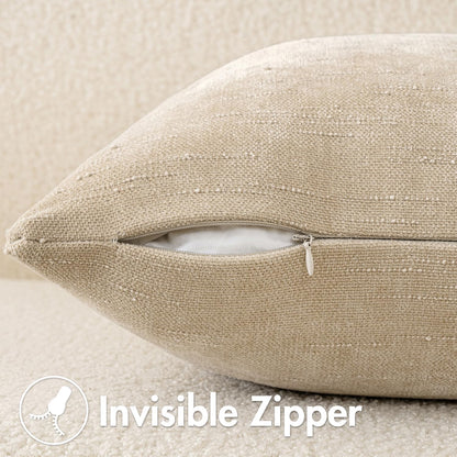 Pack of 2 Decorative Throw Pillow Covers Soft Chenille Throw Pillows Solid Textured Cushion Covers for Couch Sofa Bedroom Living Room 18X18 Inch, Beige