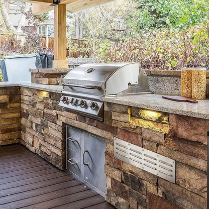 Stainless Steel Venting Panel Set for Grills - Rectangle Vent Covers for Masonry Fire Pits and Outdoor Kitchens, 15 x 4.5 Inches (3 Pack)