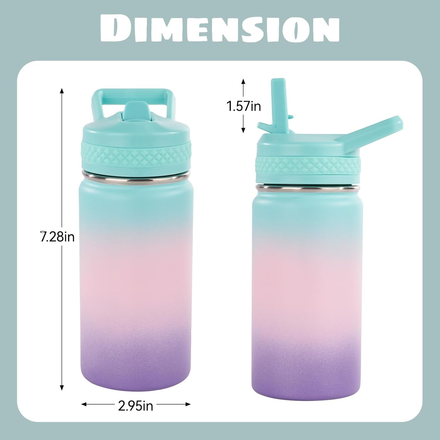 Toddler Water Bottle, 12 Oz Kids Water Bottle for School with Straws Lids, 304 Stainless Steel Vacuum Thermos Insulated Bottle, Bpa-Free, Aurora