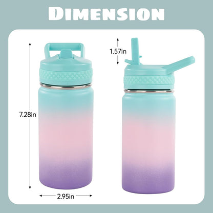 Toddler Water Bottle, 12 Oz Kids Water Bottle for School with Straws Lids, 304 Stainless Steel Vacuum Thermos Insulated Bottle, Bpa-Free, Aurora