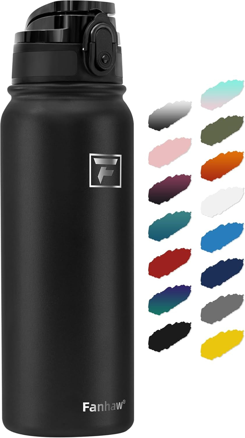 20 Oz Insulated Stainless Steel Vacuum Water Bottle with Anti-Dust Pop-Open Lid - for Kids, Women, Men | Leak & Sweat Proof (Black)