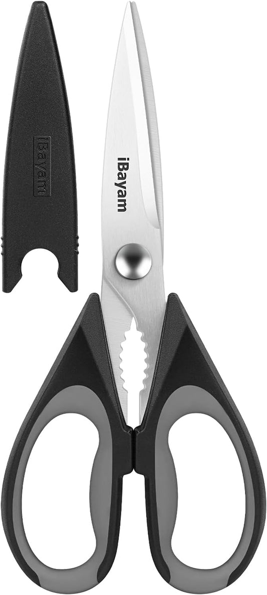 Kitchen Gadgets Utensils Set for Home,  8.5" Kitchen Scissors with Sheath, Black Cooking Scissors, All Purpose Shears