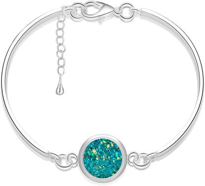 Adjustable Cuff Bangle Bracelet for Women,  Fake Druzy Gemstone Link Bracelet Silver Handmade Healing round Bracelets Boho Statement Bracelet Gifts for Her