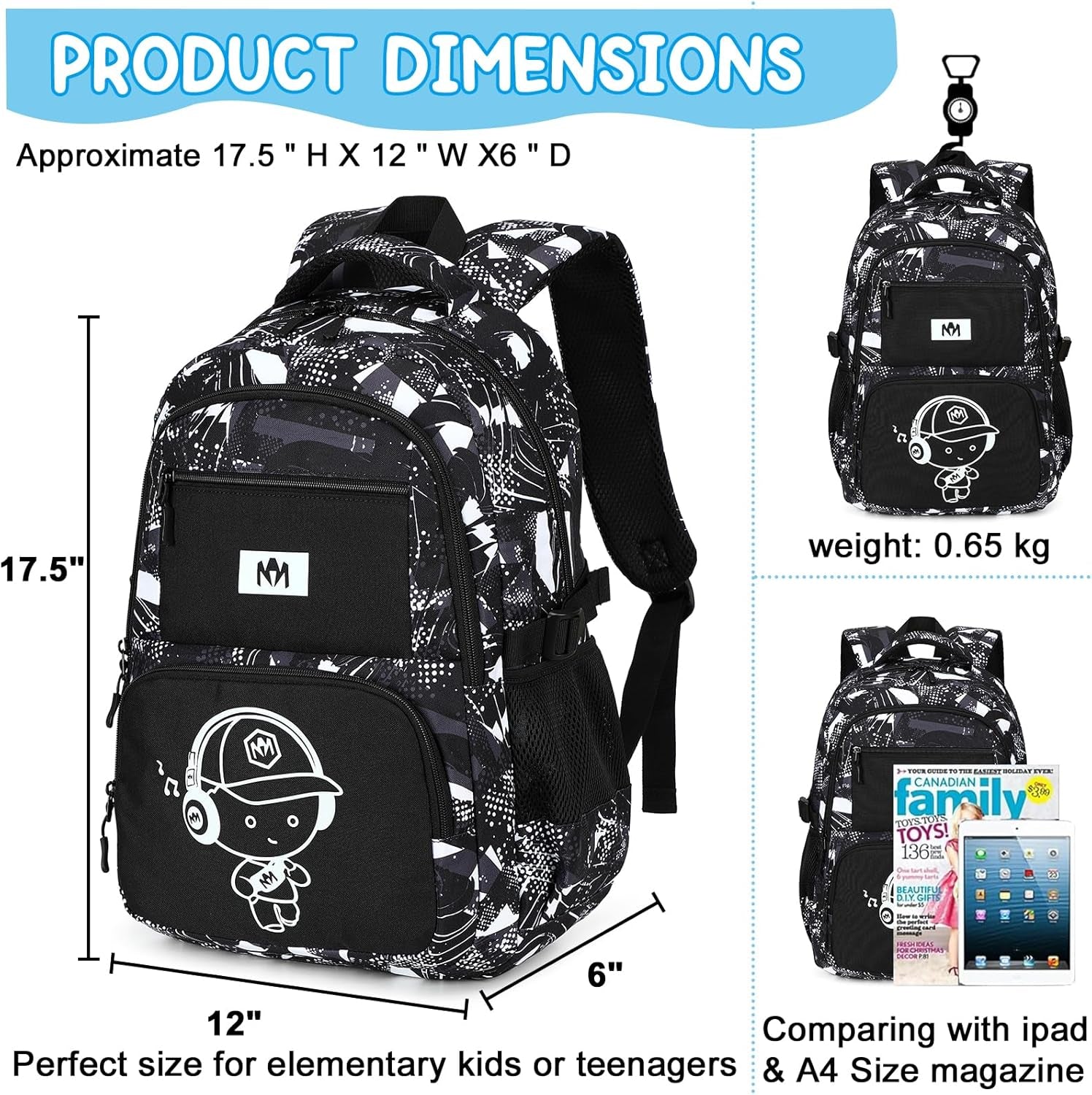 School Backpack for Boys Kids Teens 15″ Laptop Bookbag with Lunch Bag Pencil Case Elementary Middle School Daypack