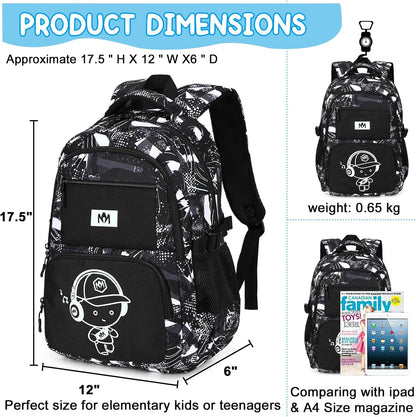 School Backpack for Boys Kids Teens 15″ Laptop Bookbag with Lunch Bag Pencil Case Elementary Middle School Daypack