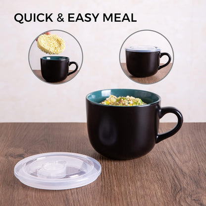 Ceramic Soup Mugs with Vented Lid, 24 Oz Capacity, Set of 4 in Orange - Versatile for Soup, Coffee, Cereal, Salad, Noodles, and Tea, Microwave and Dishwasher Safe