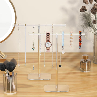 Jewelry Stand Necklace Stand 2 Tower, Clear Necklace Holder Jewelry Holder, Acrylic Jewelry Organizer, Bracelet Hanging Organizer, Display Stand for Bangles, Rings, Earrings and Watch