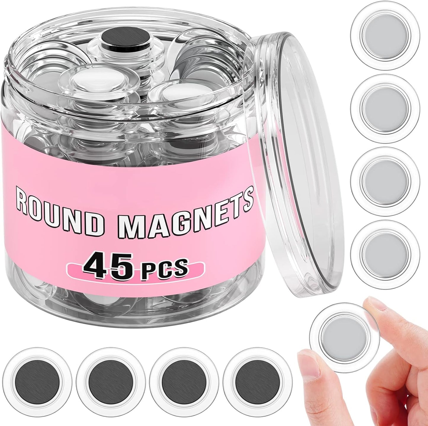 45-Piece Round Whiteboard Magnets Set, Decorative Fridge Magnets for Dry Erase Boards, Small Teacher Supplies for School, Home, and Office (Clear, 3 cm/1.18 in)