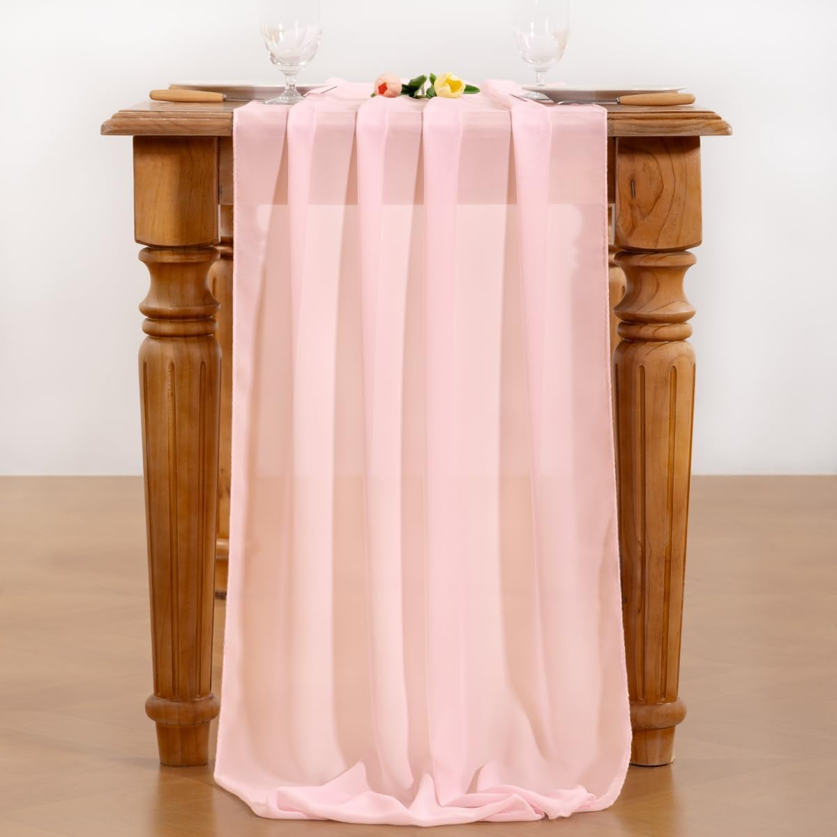 Blush Pink Chiffon Table Runner Fall Thanksgiving Boho Rustic 10Ft 29X120 Inches Wedding Runner Sheer Bridal Shower Decorations