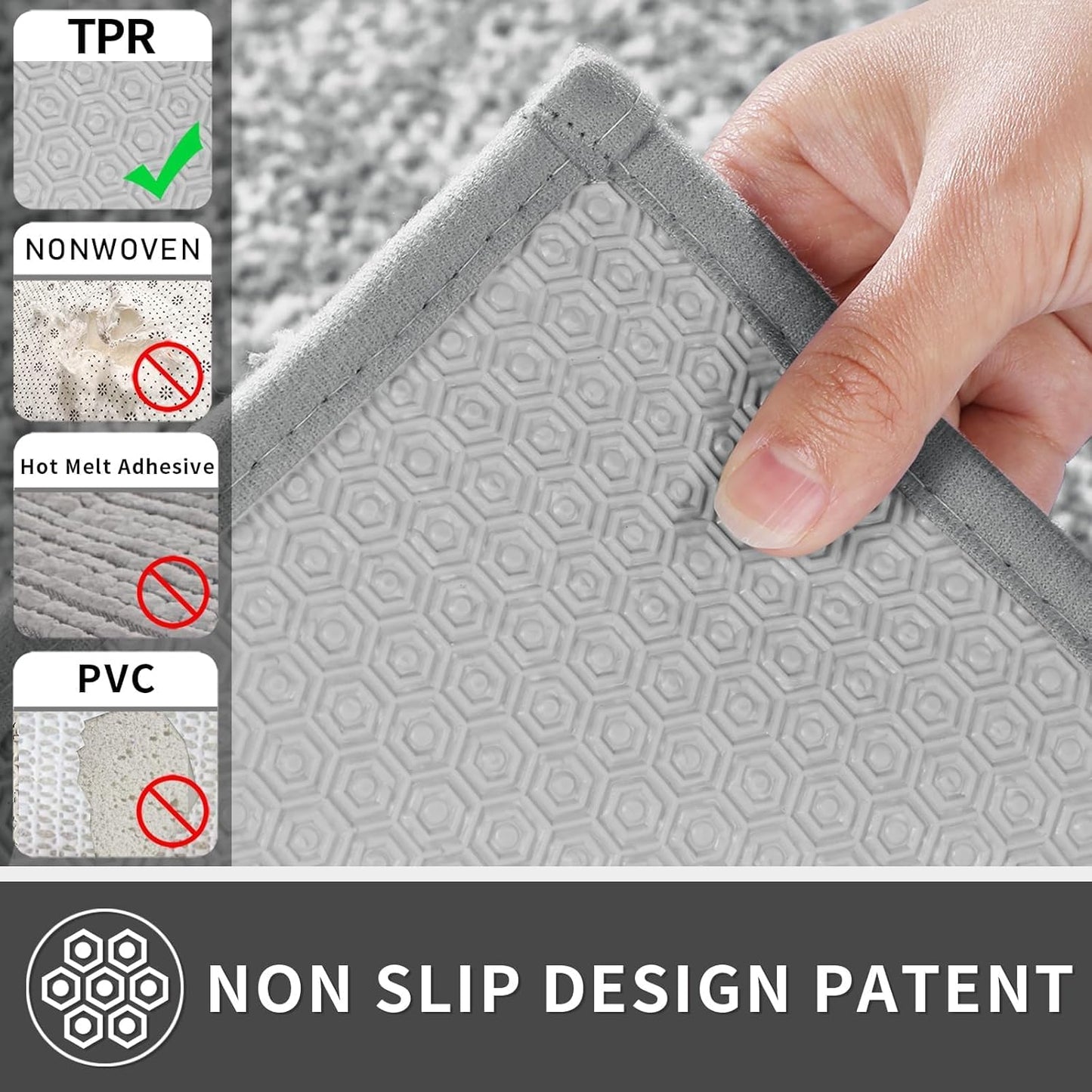 Bathroom Rugs Non Slip Washable, Extra Soft Comfortable Bath Mat, Water Absorbent Thick Floor Mats, Shaggy Rugs for Shower Bathtubs, 24"X17", Grey&White