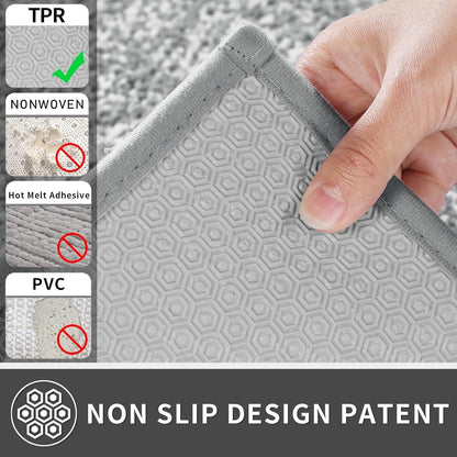 Bathroom Rugs Non Slip Washable, Extra Soft Comfortable Bath Mat, Water Absorbent Thick Floor Mats, Shaggy Rugs for Shower Bathtubs, 24"X17", Grey&White