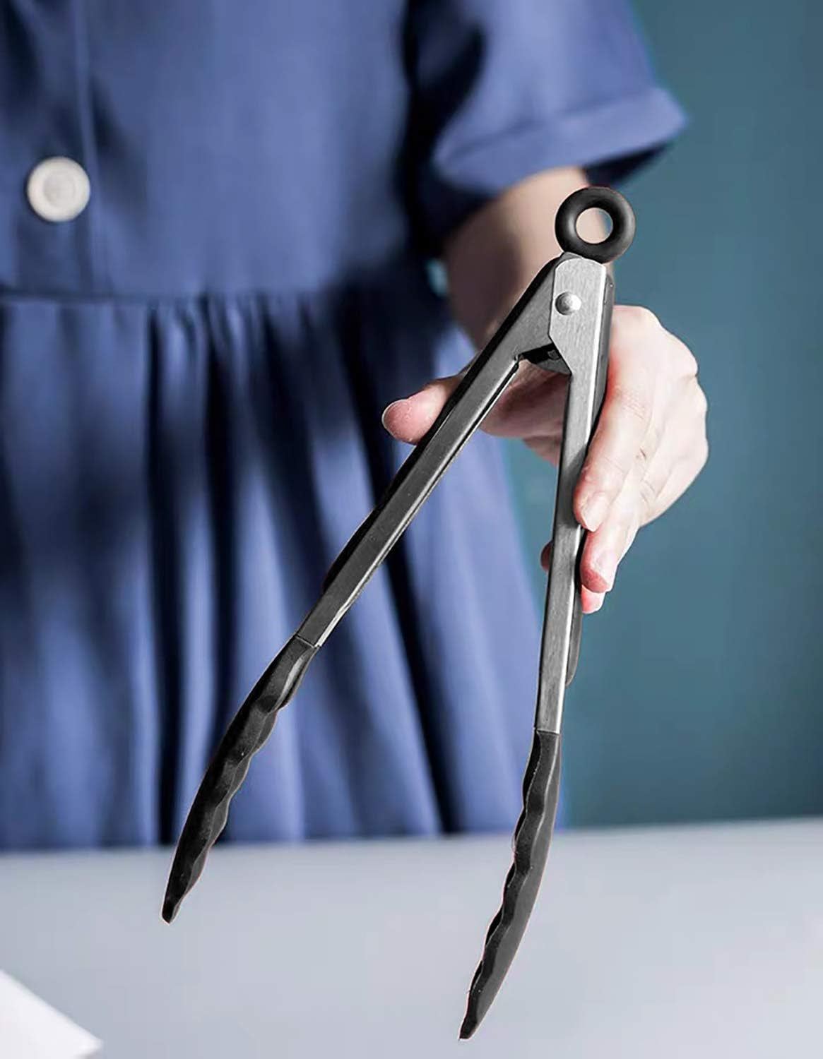 Serving Tongs 9-Inch Cooking Tongs with Silicone Tips, Set of 3 (Black)