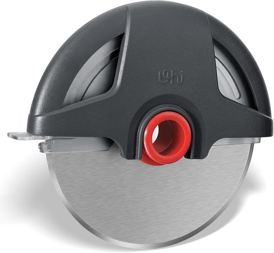 Pizza Cutter Wheel,  Heavy Duty Pizza Slicer, Stainless Steel Large Pizza Wheel Blade with Safety Rotating Guard, Thickened Blade Ergonomic Handle Cut through Crust with Ease, Gray