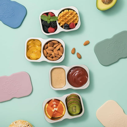 2 Pack Stainless Steel 2-Compartment Small Snack Containers with Lids, Reusable Snack Pack Containers, Lunch Box Accessories,Double Compartment Salad Dressing Containers to Go, 5.3Oz