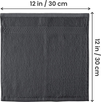 12 Pack Premium Wash Cloths Set, 12 by 12 Inches, 100% Cotton Ring Spun, Highly Absorbent and Soft Feel Essential Washcloths for Bathroom, Spa, Gym, and Face, Grey