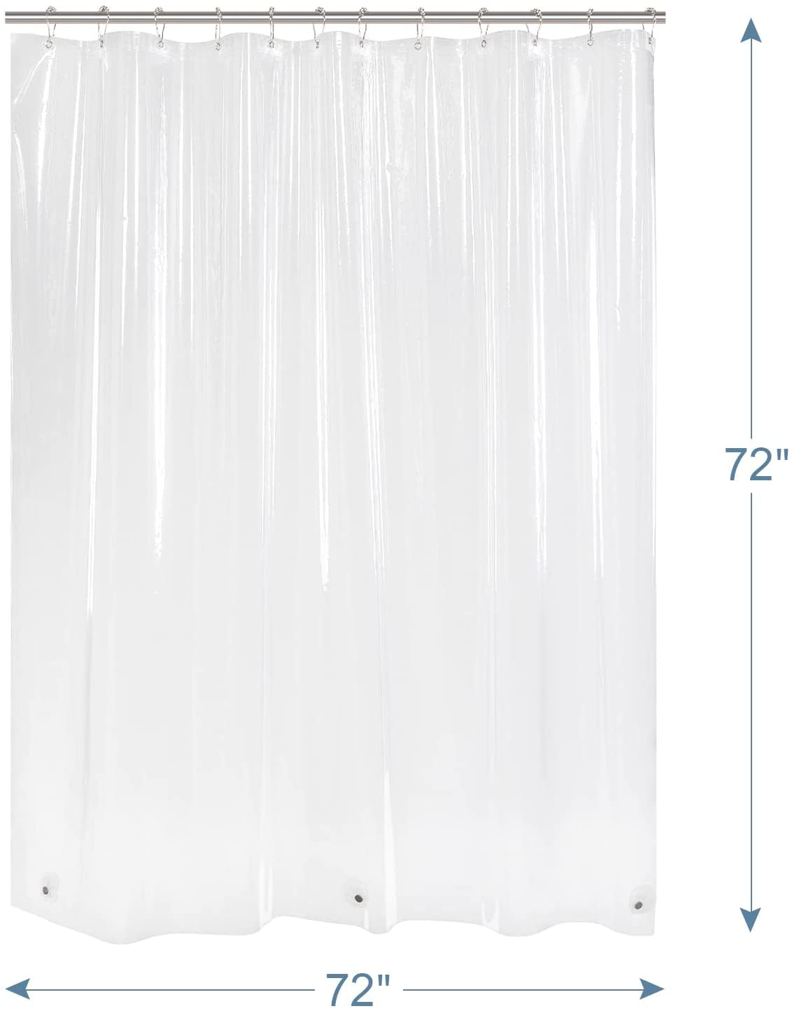Clear Shower Curtain, 72X72 Plastic Shower Curtain, PEVA Waterproof Shower Curtain, Medium Weight Shower Curtains for Bathroom with 3 Weighted Magnets and 12 Rustproof Grommet Holes