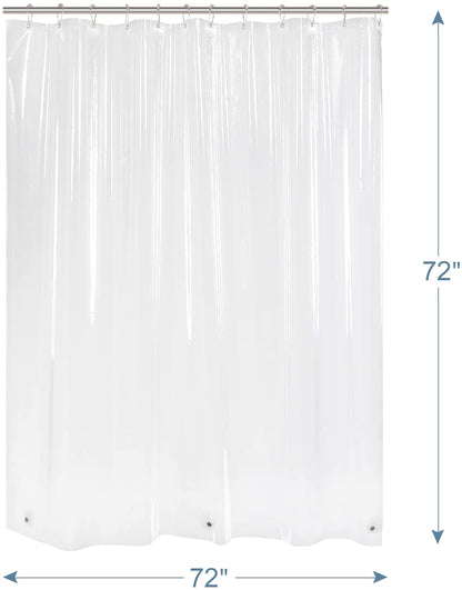 Clear Shower Curtain, 72X72 Plastic Shower Curtain, PEVA Waterproof Shower Curtain, Medium Weight Shower Curtains for Bathroom with 3 Weighted Magnets and 12 Rustproof Grommet Holes