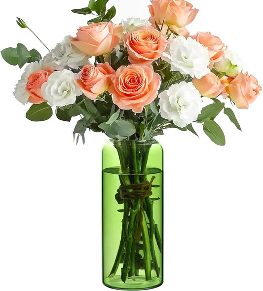 Glass Flower Vase, 8 Inch Tall Bud Vases, Home Decor Vases for Centerpiece for Living Room and Bedroom, Decorative Vases for Wedding, Valentines' Day, Mother'S Day (Green)