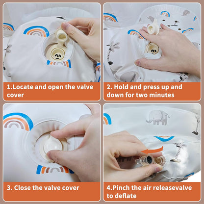 Inflatable Baby Floor Seat for Ages 3 Months and Up, Foldable Design with Integrated Air Pump, Portable and Adorned with Charming Patterns.