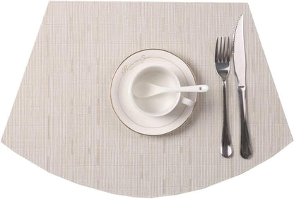 Small round Table Placemats Set of 5 Wedge Shaped Place Mat with Centerpiece round Mat Heat Resistant Table Mats Washable (5, Beige)