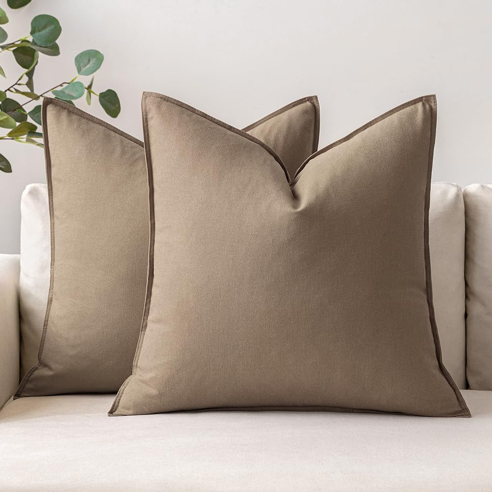 Set of 2 Coco Brown Decorative Pillow Covers 24x24 Inches - Linen Cushion Covers for Modern Farmhouse Home Decor, Ideal for Sofa and Living Room