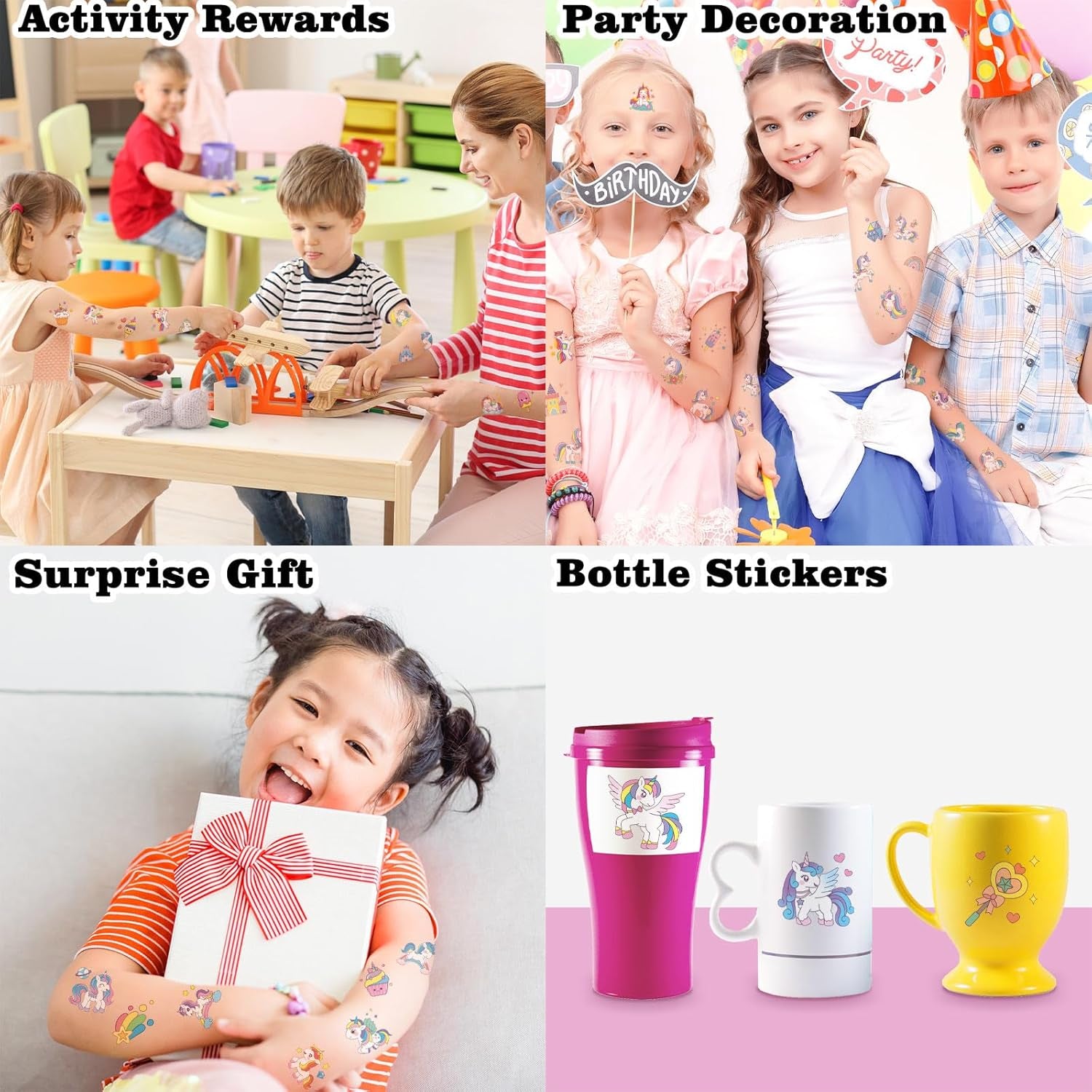 104 PCS Unicorns Temporary Tattoos for Kids Girls Birthday Party Decorations, Unicorns Fake Temp Tattoos Party Favors Party Supplies