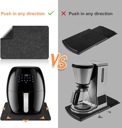 2 Pcs Heat Resistant Mat for Air Fryer, Coffee Maker, Toaster - Black Rectangular Felt & Silicone Countertop Protector with Sliding Function