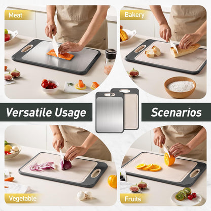 Stainless Steel Cutting Board, Non Toxic Cutting Board for Kitchen Double Sided Food Grade, Chopping Board for Meat/Vegetables, Kitchen Gifts Easy to Clean 2025 New Upgrade Large Size (16"L X 11"W)