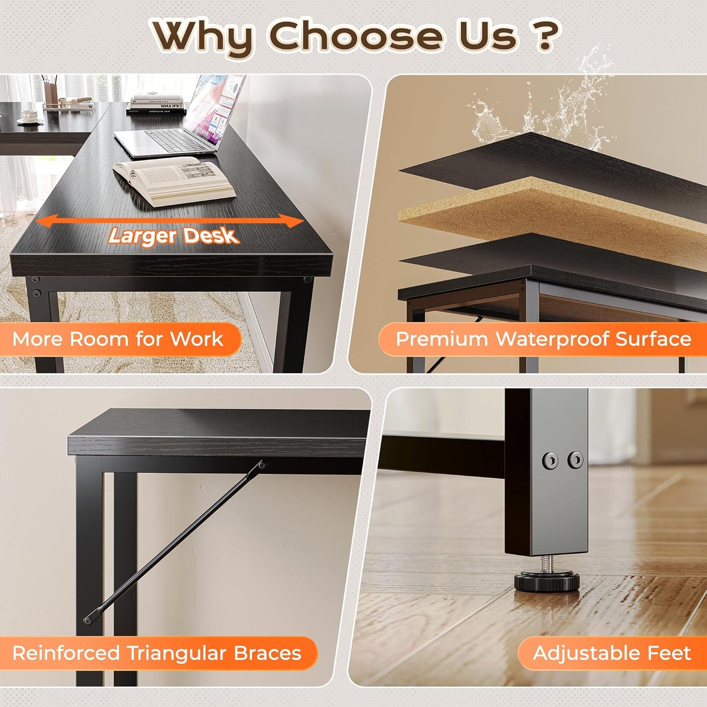 63-Inch L-Shaped Desk with Integrated Power Outlets and USB-C Port, Reversible Design, Spacious Corner Gaming and Office Desk, 0.95-Inch Thick Desktop, Sturdy Metal Frame, Ideal for Home Office and Study, Black