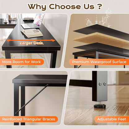 63-Inch L-Shaped Desk with Integrated Power Outlets and USB-C Port, Reversible Design, Spacious Corner Gaming and Office Desk, 0.95-Inch Thick Desktop, Sturdy Metal Frame, Ideal for Home Office and Study, Black