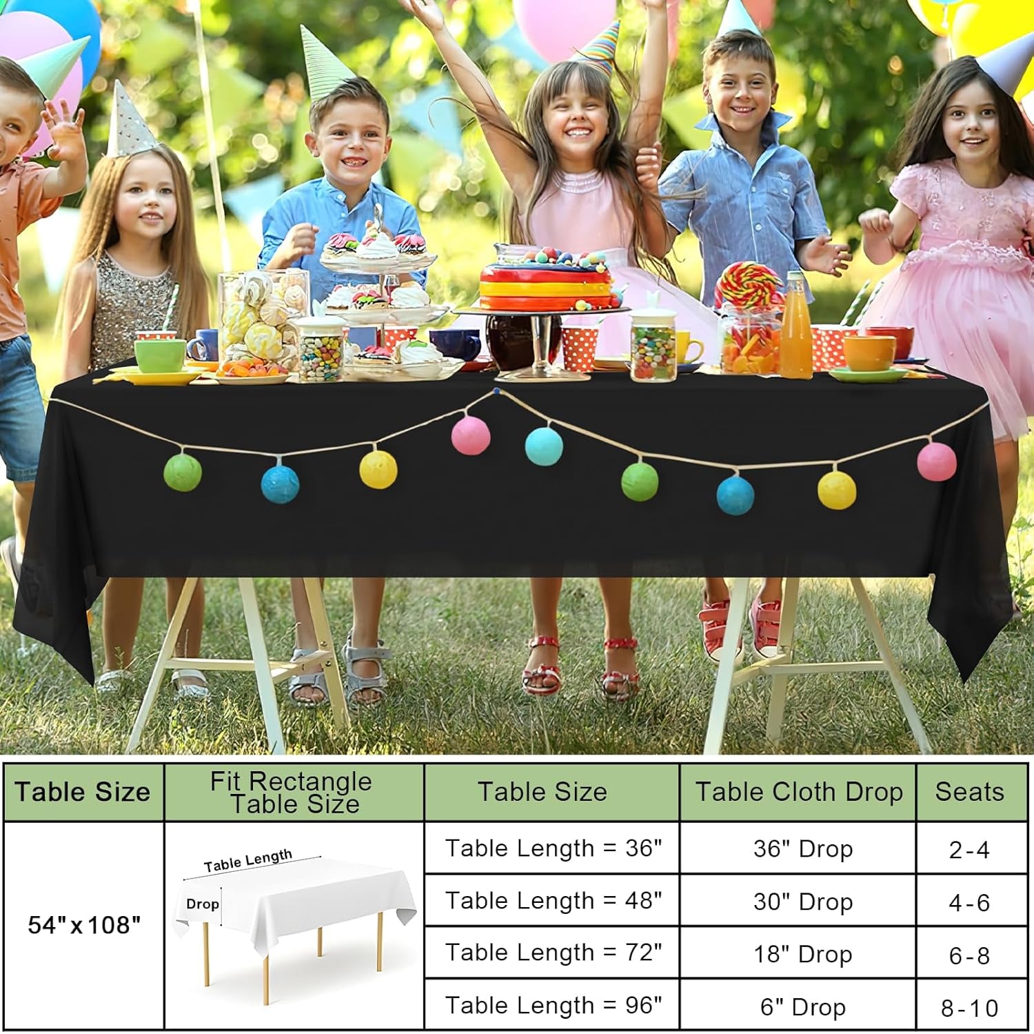 6 Packs Disposable Plastic Table Cloth, 54 X 108 Inch Waterproof Rectangle Tablecloth, Leakproof & Sturdy Decorative Table Covers for Picnic, Party and Outdoor, Black