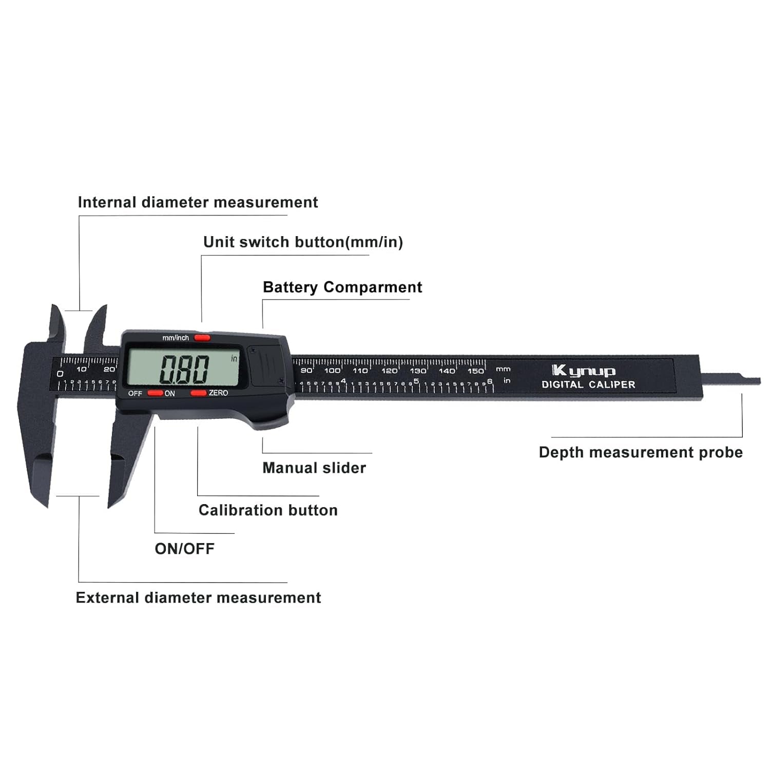 Digital Caliper, Caliper Measuring Tool with LCD Screen, Electronic Micrometer Caliper with Auto-Off Feature, Inch and Millimeter Conversion(0-6")