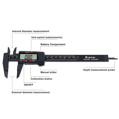 Digital Caliper, Caliper Measuring Tool with LCD Screen, Electronic Micrometer Caliper with Auto-Off Feature, Inch and Millimeter Conversion(0-6")